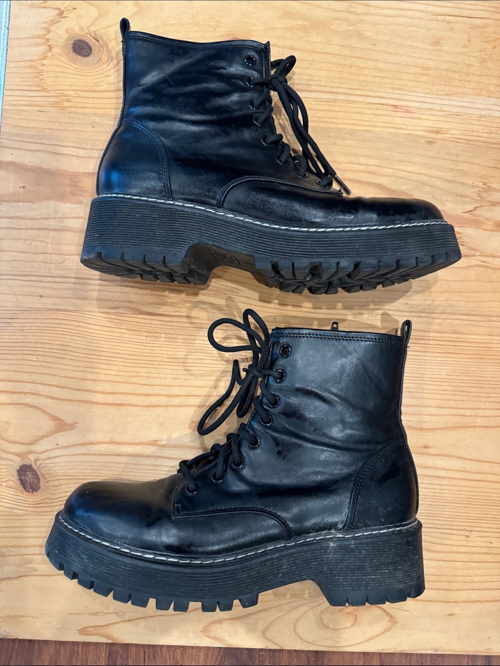 NOBO Black Lace-Up Platform Combat Boots